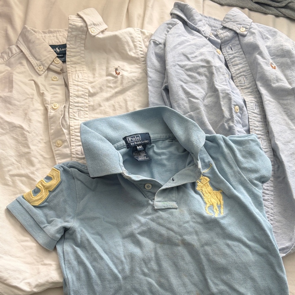 Polo by Ralph Lauren lot of three pieces. Light Blue Polo with Yellow Emblem.